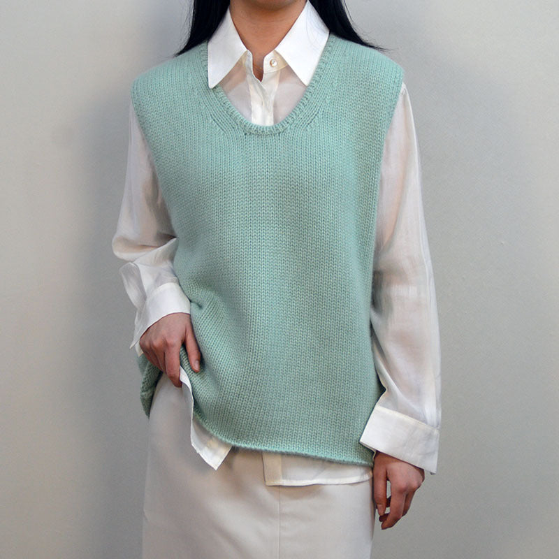 Mint Green Knitted Wool Vest with Silk