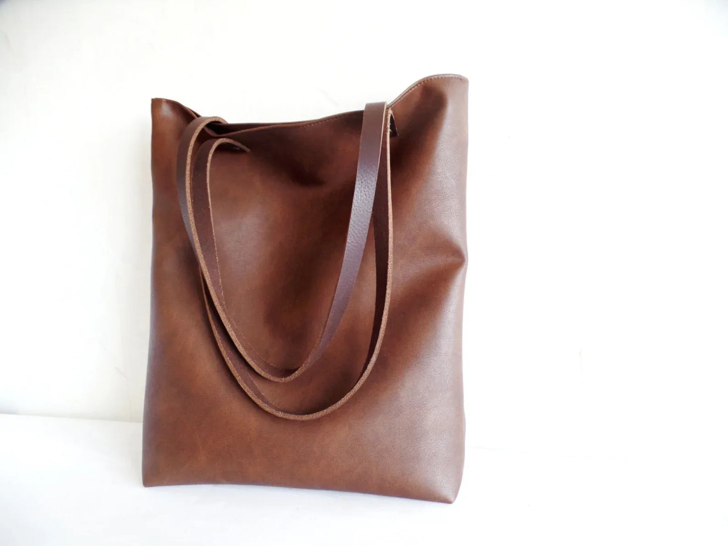 Genuine Cowhide Leather Tote Purse Brown