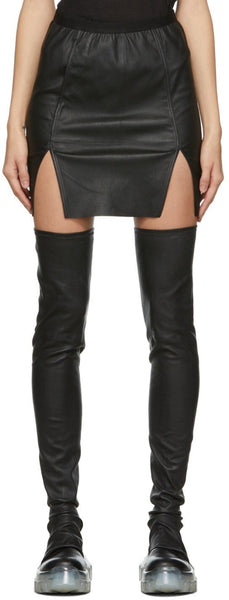 Black real leather outfit mini skirt with side slit