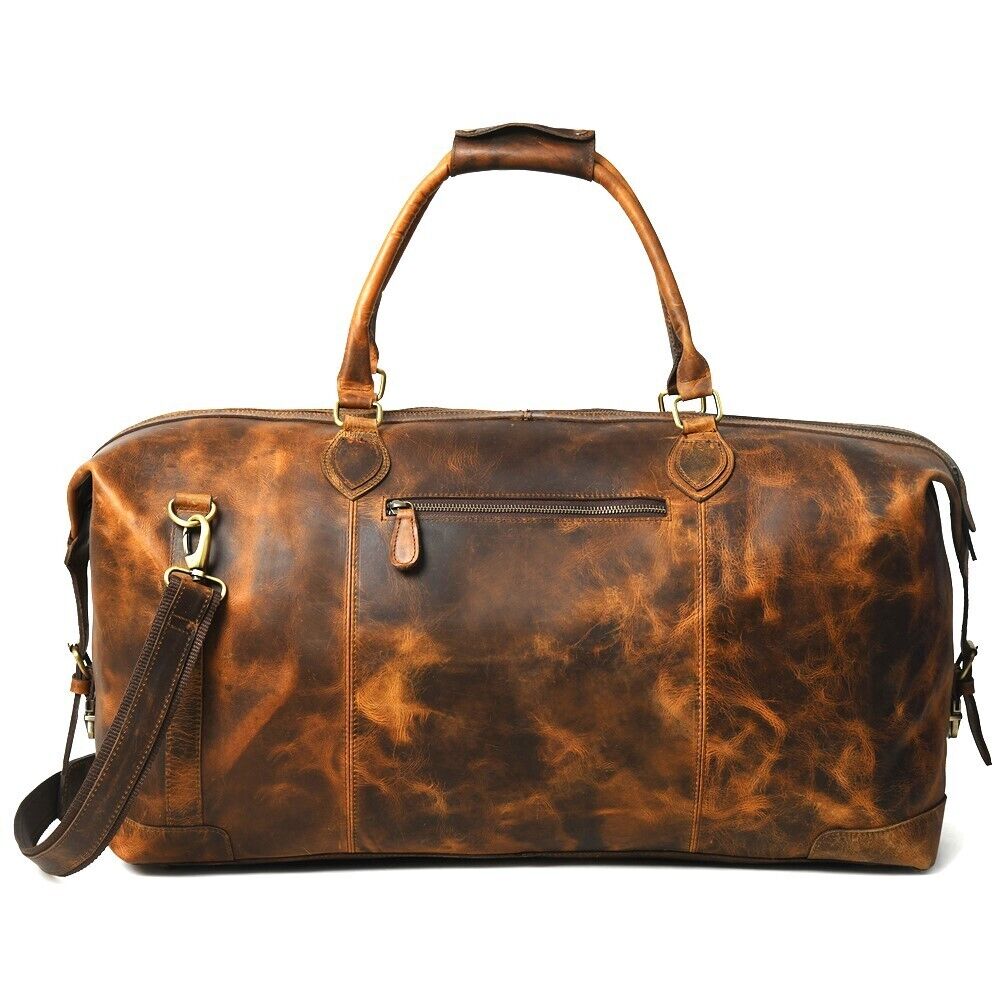 Large Brown Leather Duffle Bag Carry On Travel Weekender