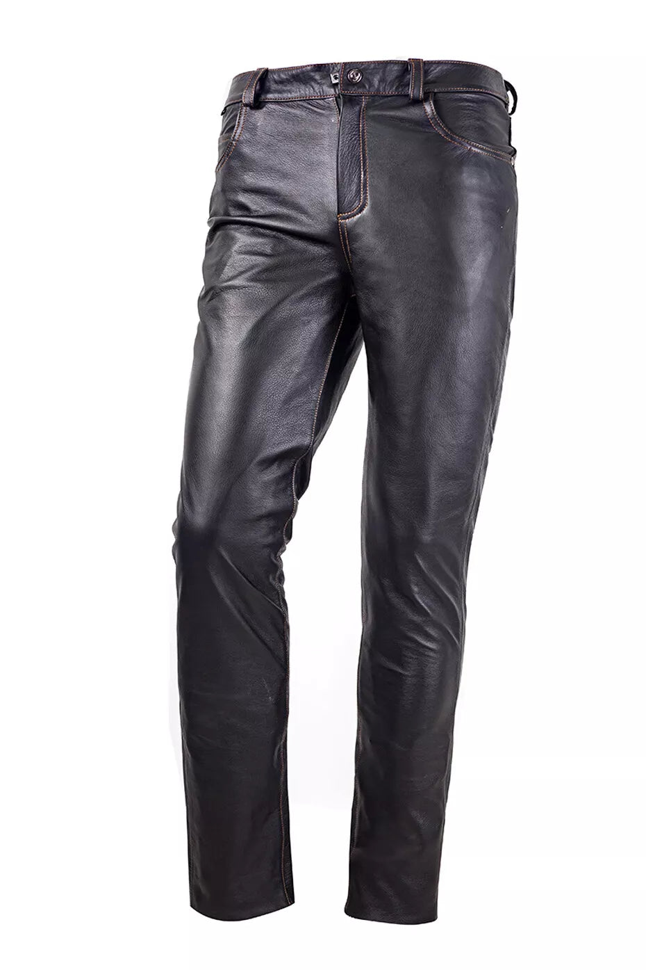 Dark Brown Mens Real Leather Pants Slim Fit