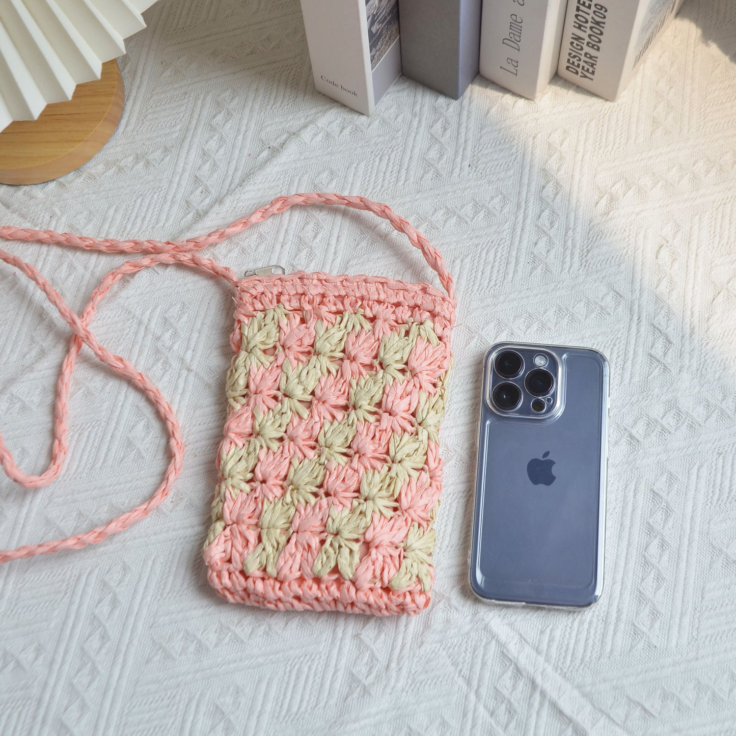 hand woven straw mobile phone bag women