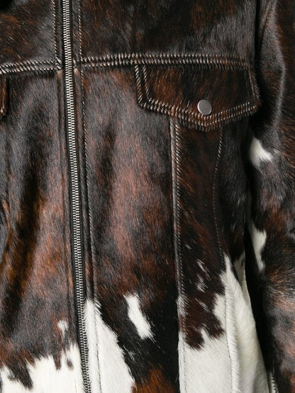 Dark Tricolor Cow Fur Jacket