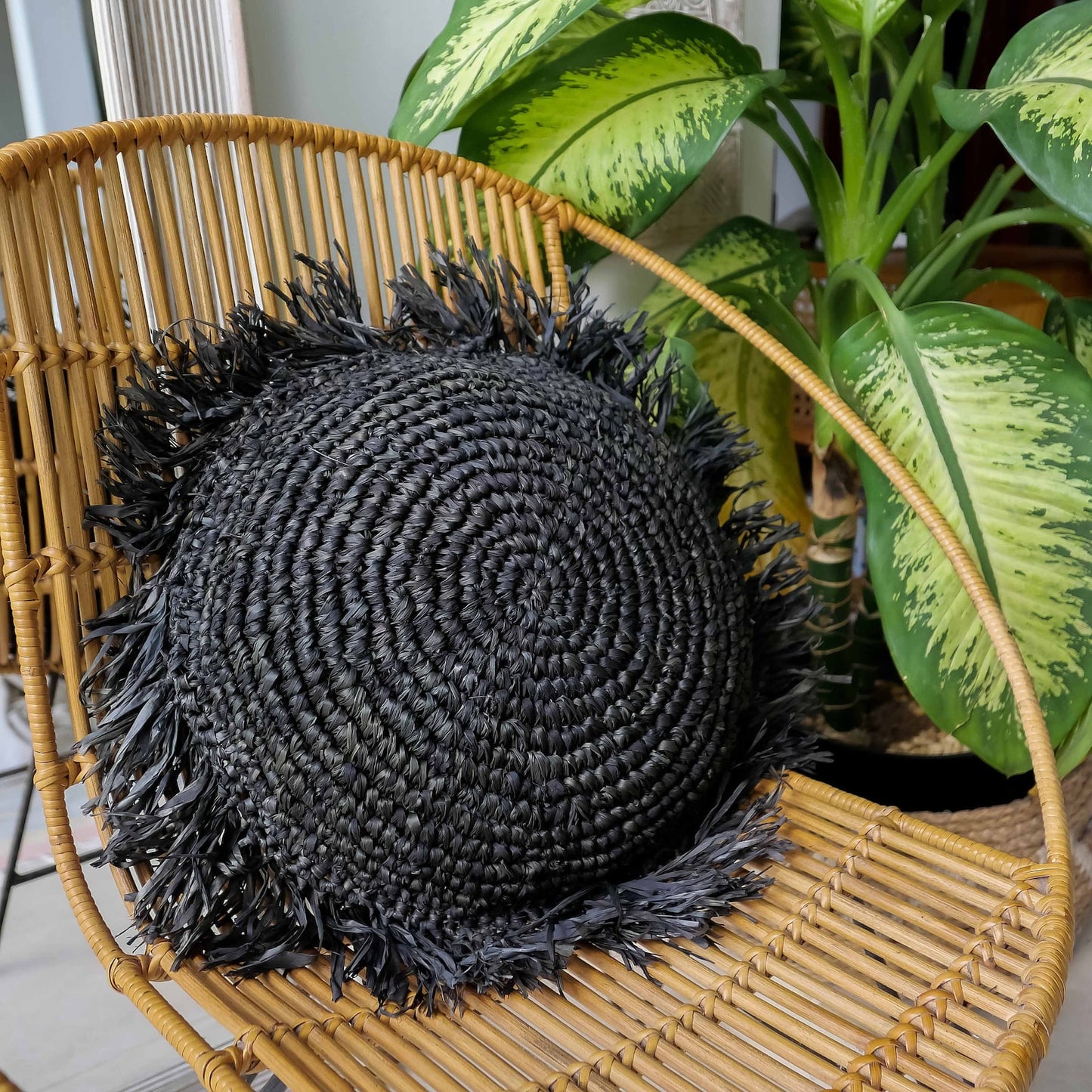 Handmade Seagrass Raffia Jute Black Pillow Case