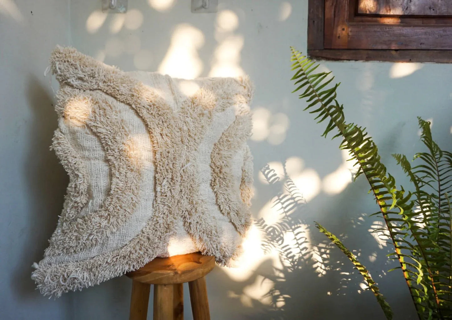 white fur cotton boho pillow cover