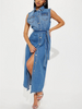 Women Tie Waist Denim Overalls