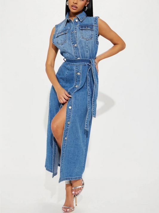 Women Tie Waist Denim Overalls