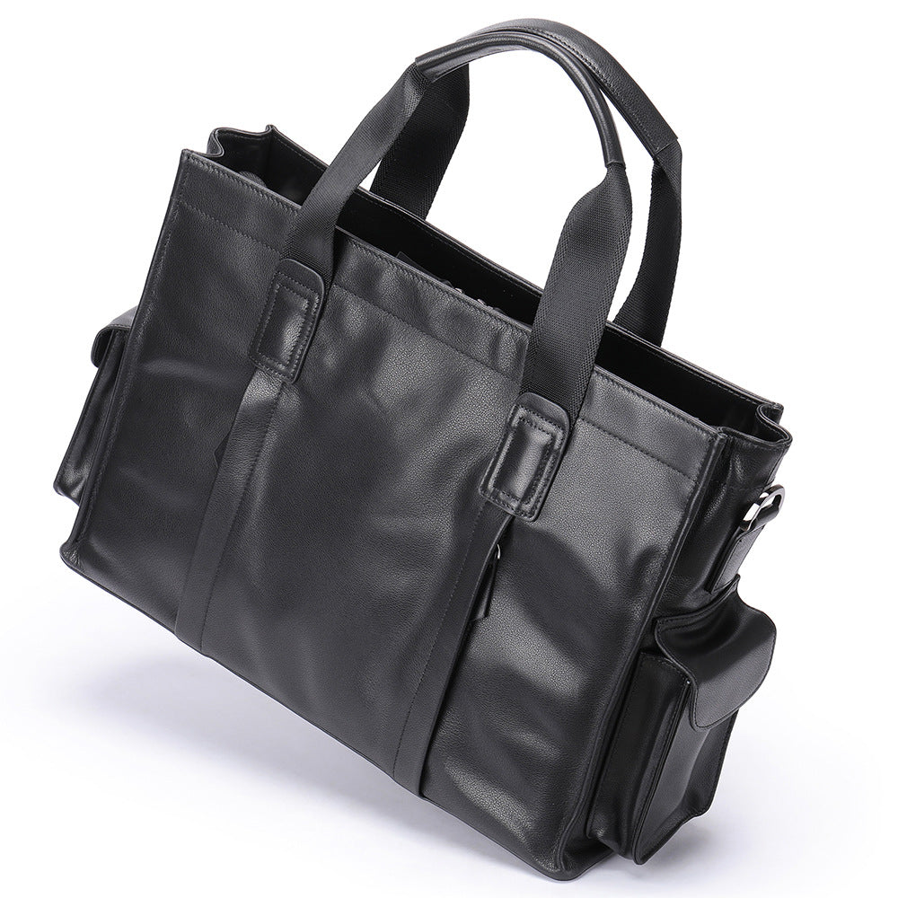 Black Leather Briefcase Messenger Bag for Work and Travel