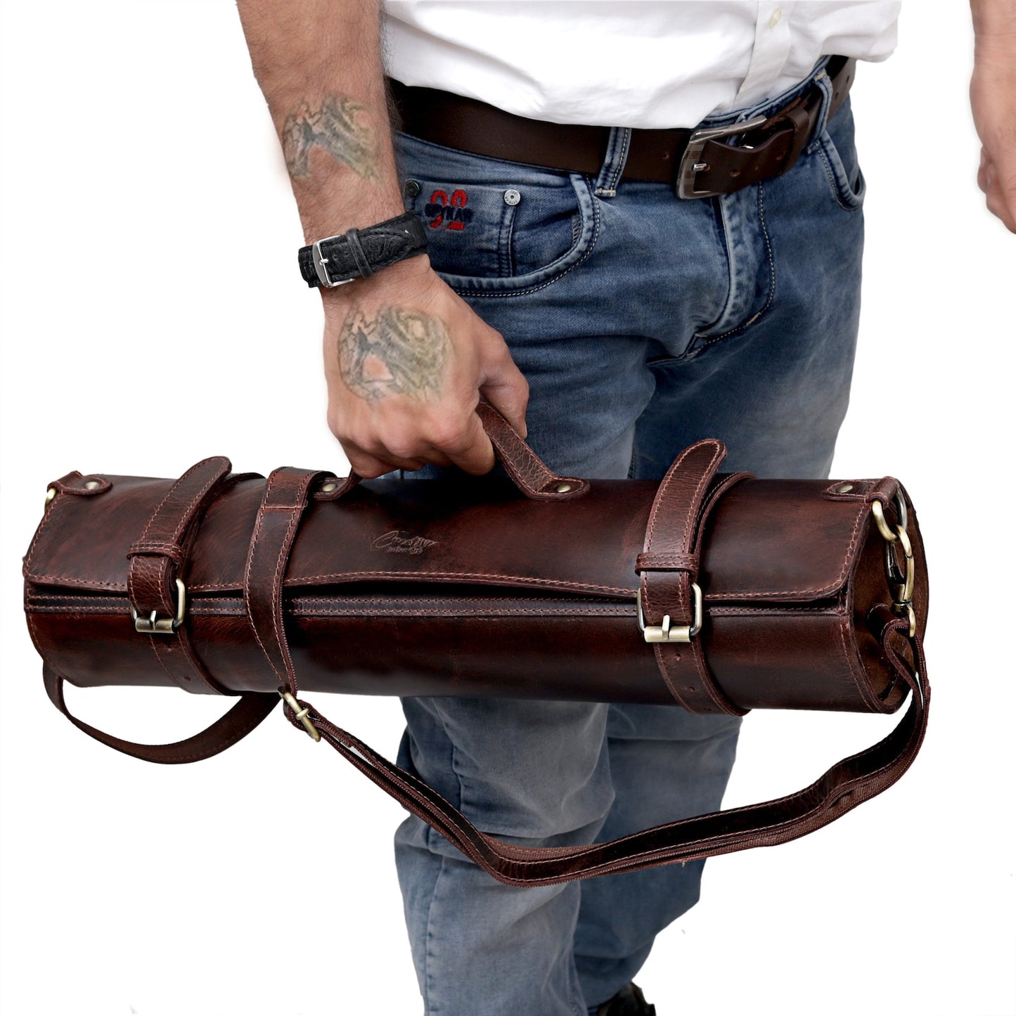 knife leather roll bag holder case