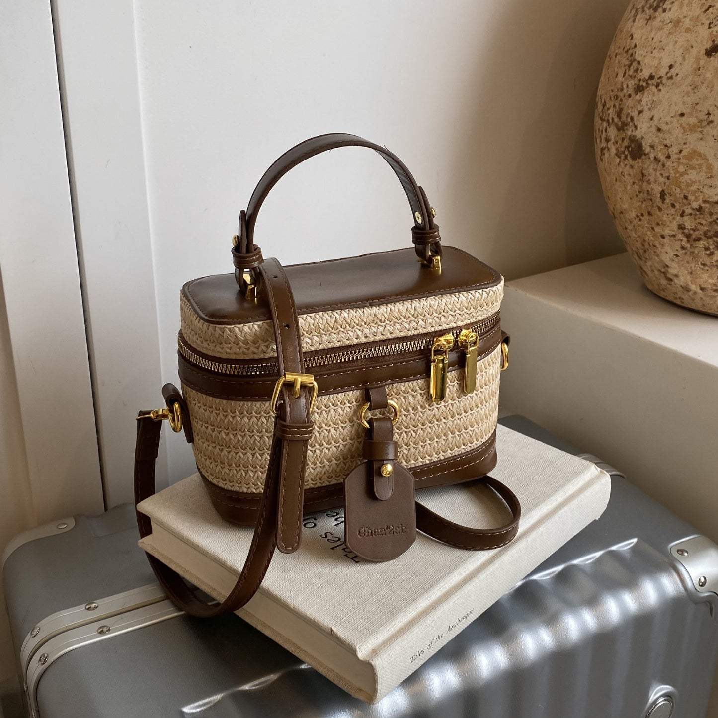Straw Crossbody Purse for Women Woven Box Beach Bag