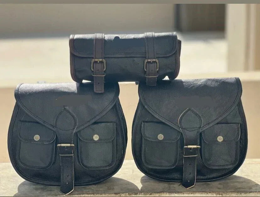 Black Leather Motorcycle Storage Panniers