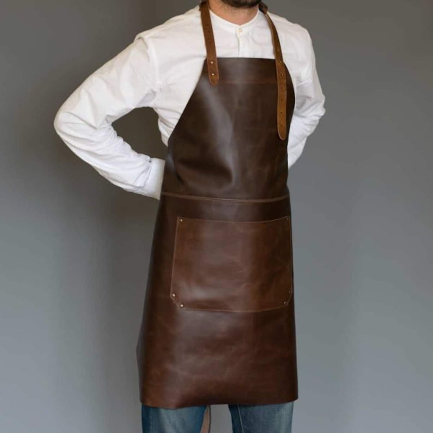 Brown Leather Tool Apron With Leather Pockets