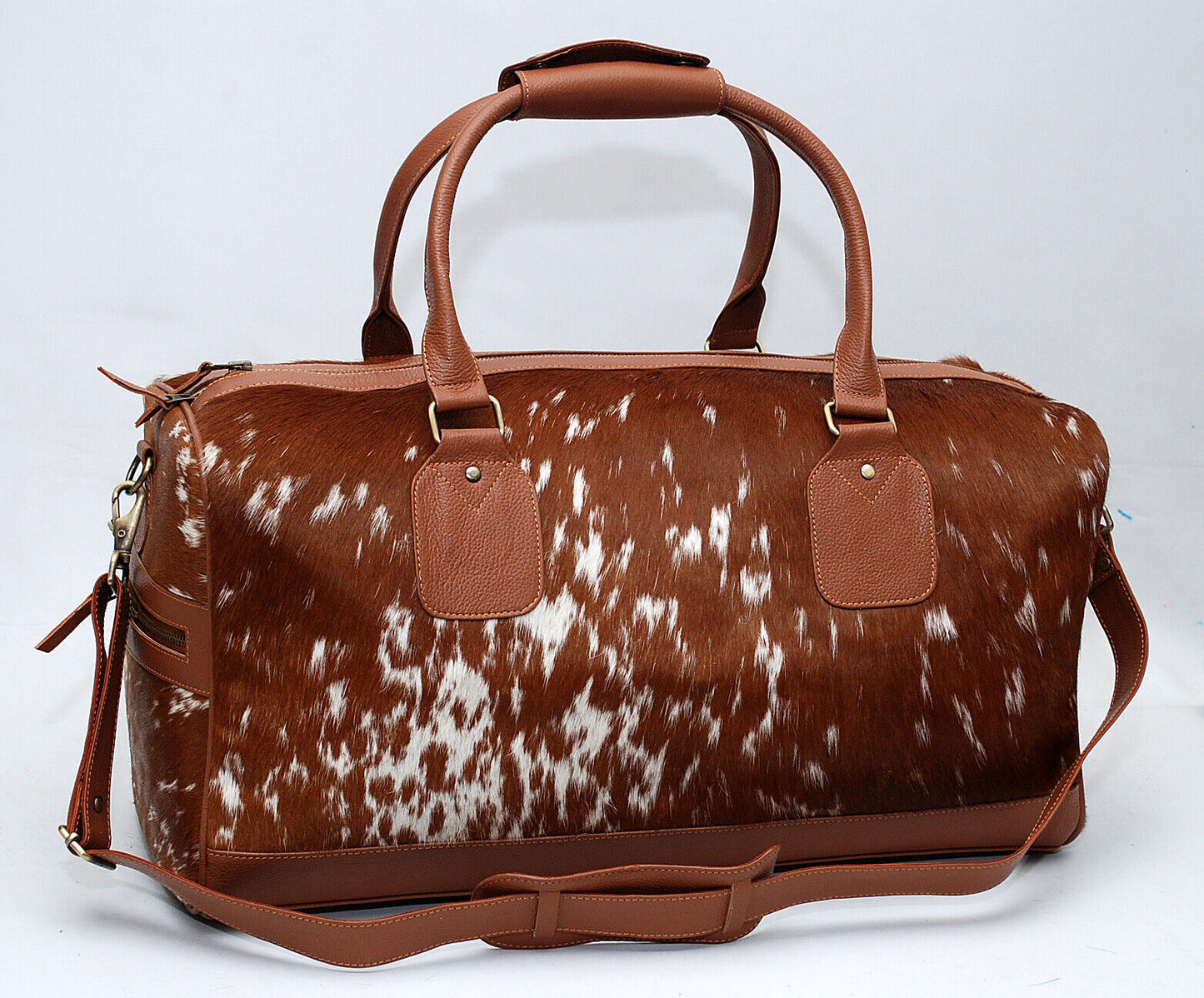 Brown White Cow Skin Weekender Bag