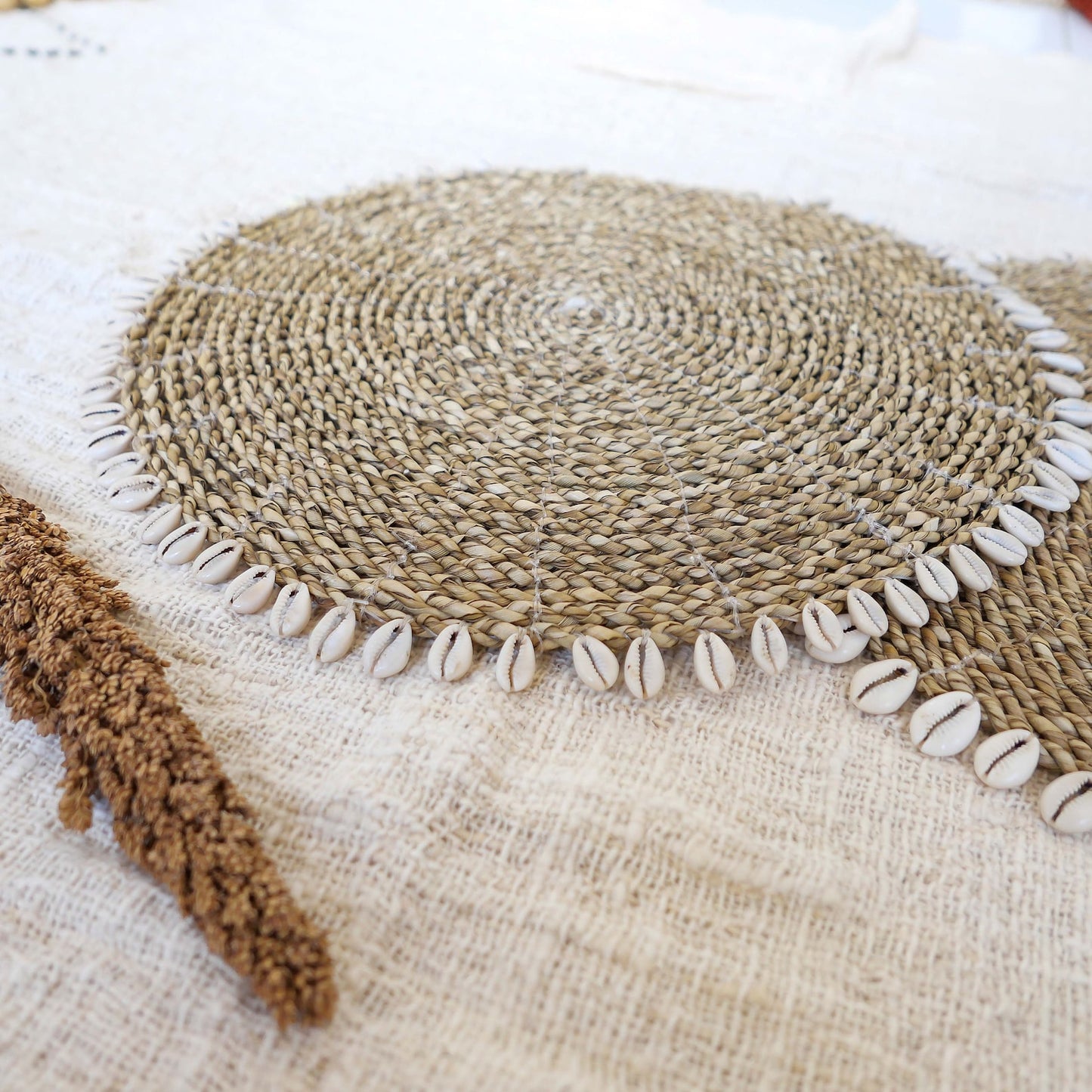 Natural Seagrass Placemats With Cowrie Shells