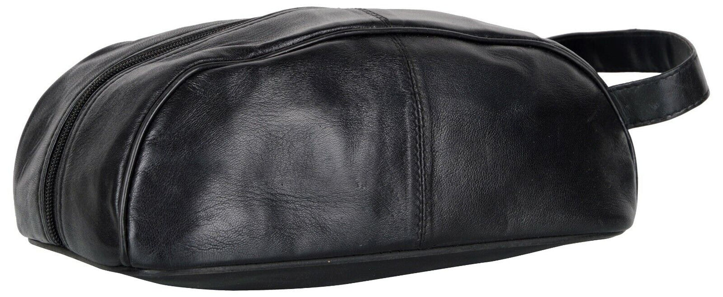 Mens toiletry leather bag with zipper case