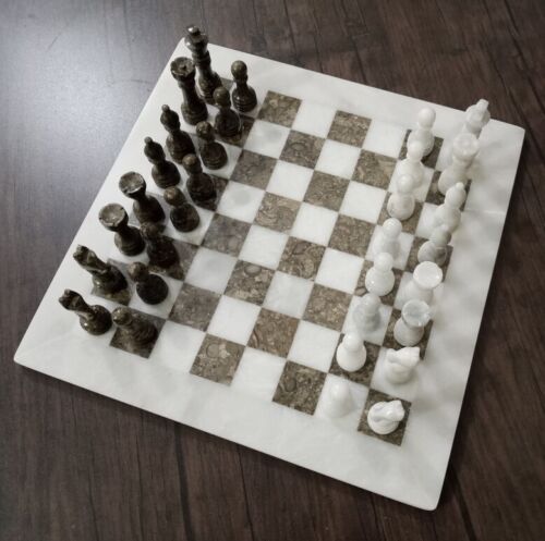 Marble Chess Board Oceanic White
