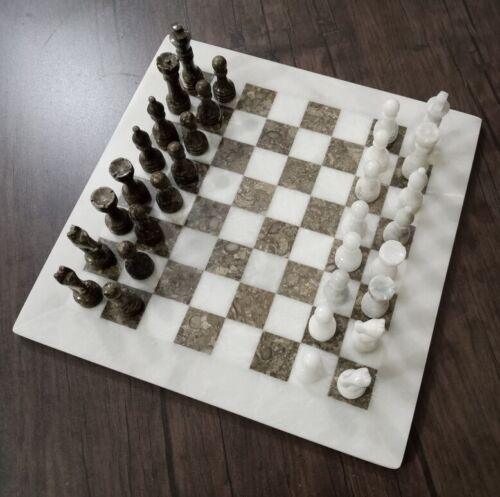Marble Chess Board Oceanic White