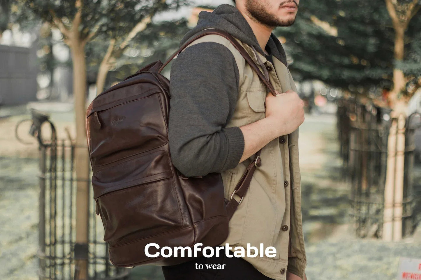 Dark Brown Leather Rucksack Unisex Laptop Backpack