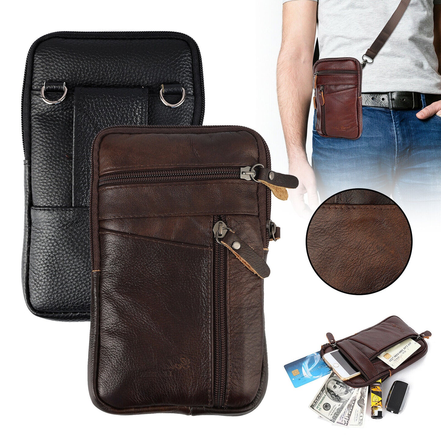 Leather phone pouch waist bag