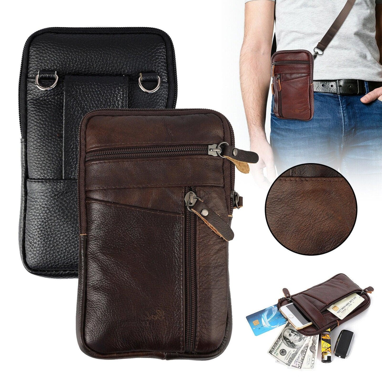 Leather phone pouch waist bag
