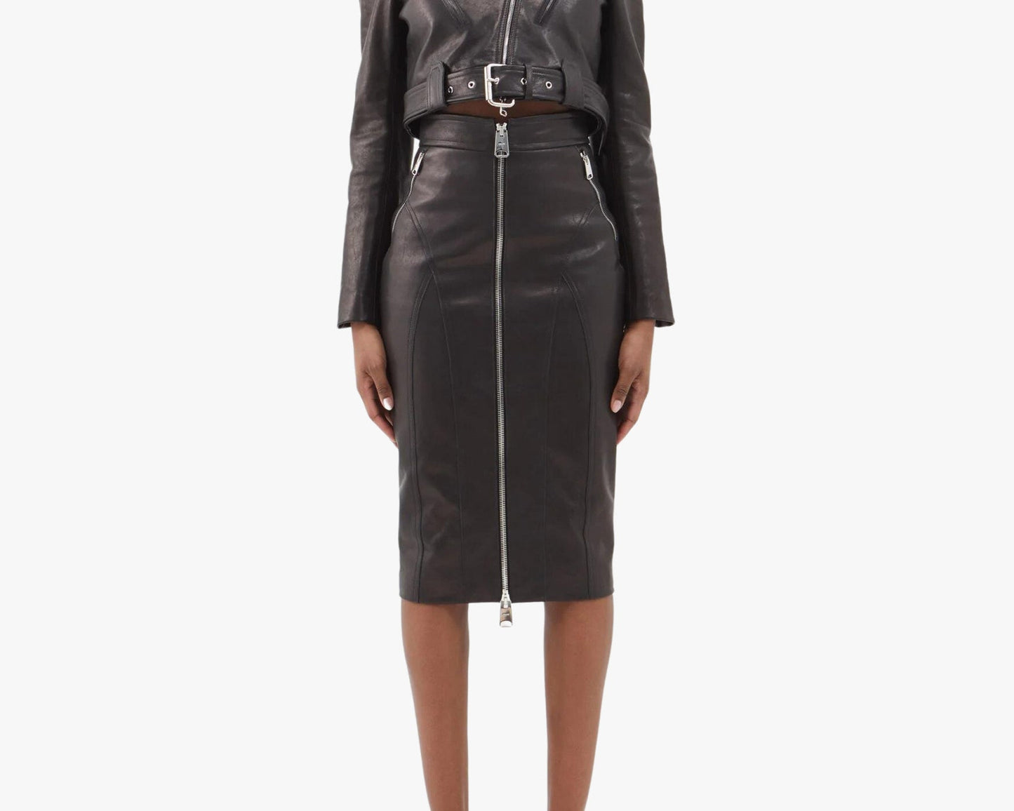 Women Front Zip Leather Skirt