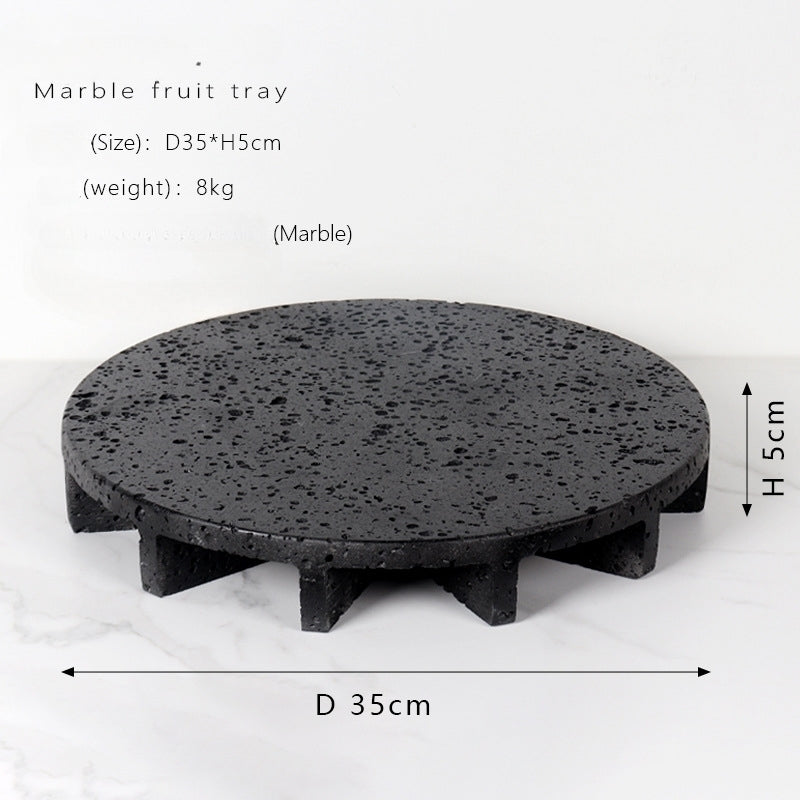 Round Marble Fruit Plate Tray Natural Stone Serving Platter