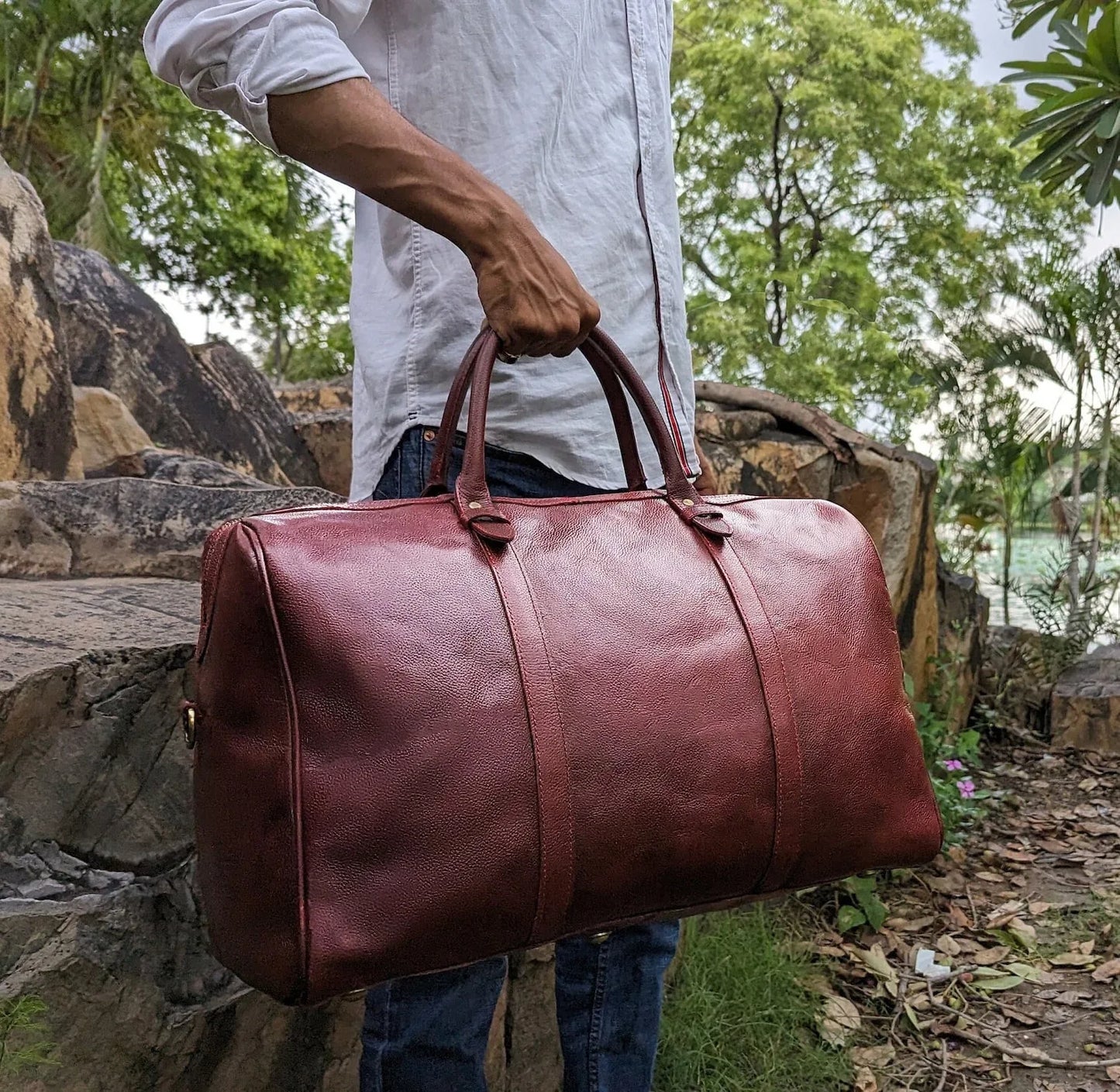 Leather Overnight Travel Duffle Bag for Men