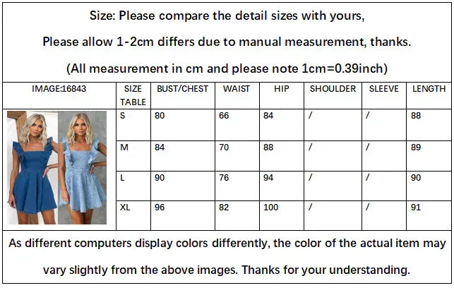 Women Denim Mini Dress Ruffle Sleeveless Blue Jean Dress