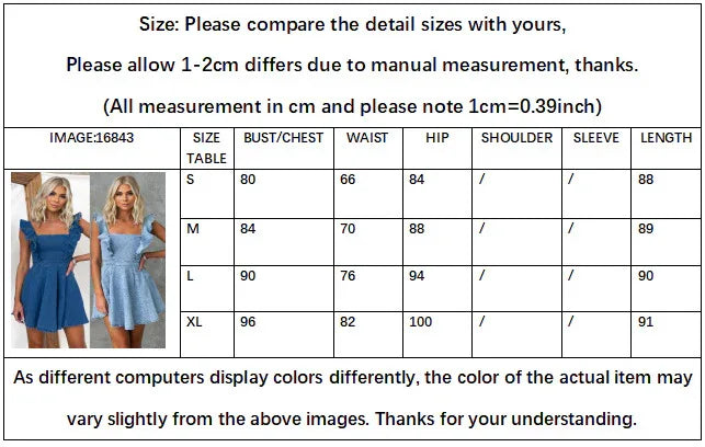 Women Denim Mini Dress Ruffle Sleeveless Blue Jean Dress