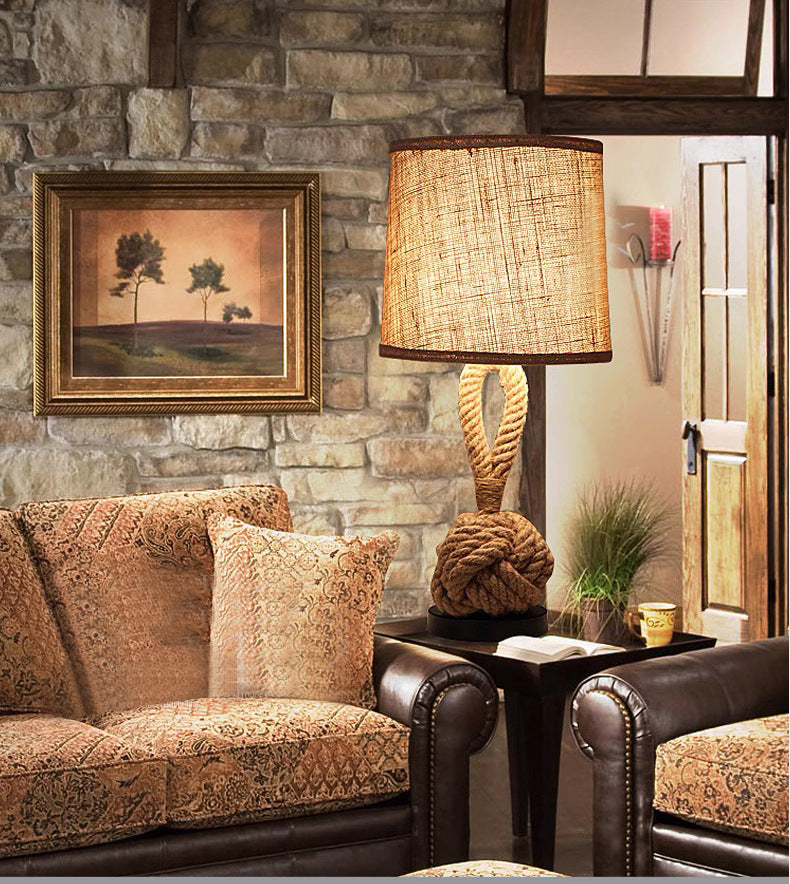 Handmade Rope Linen Table Lamp for Rustic Bedroom