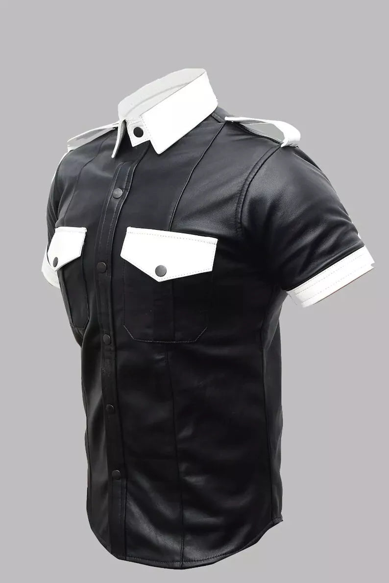 men's leather short sleeve shirt