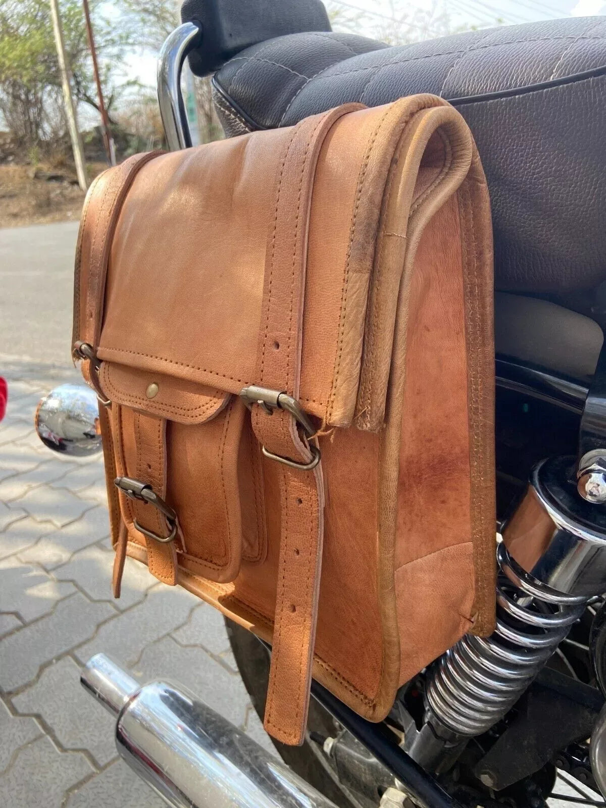 Vintage leather motorcycle saddle bags