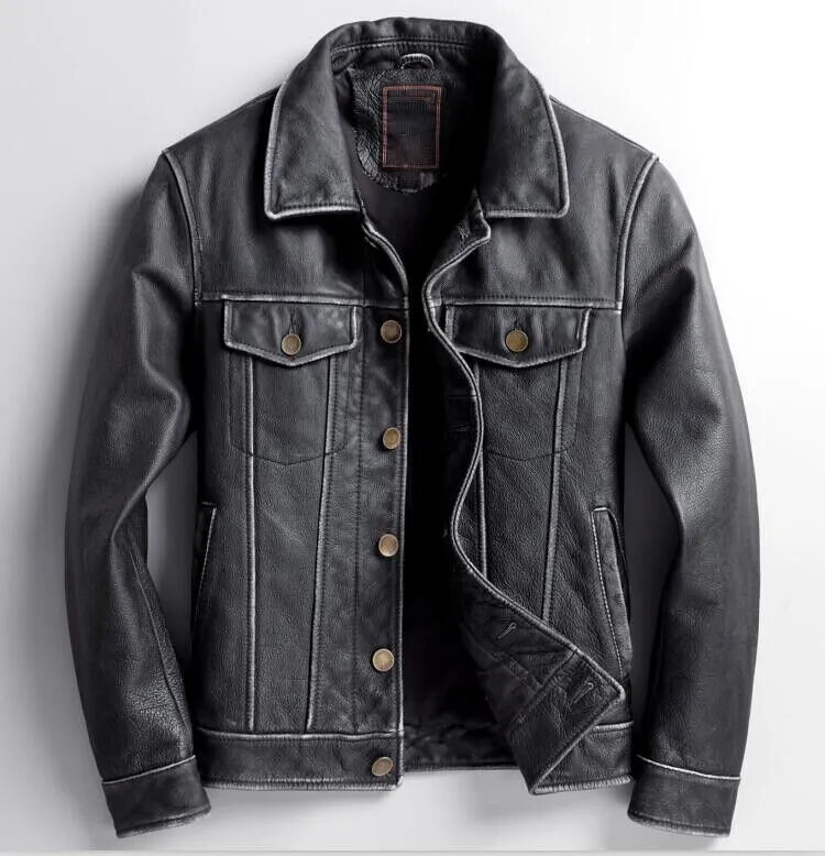 Genuine Leather Black Tucker Shirt