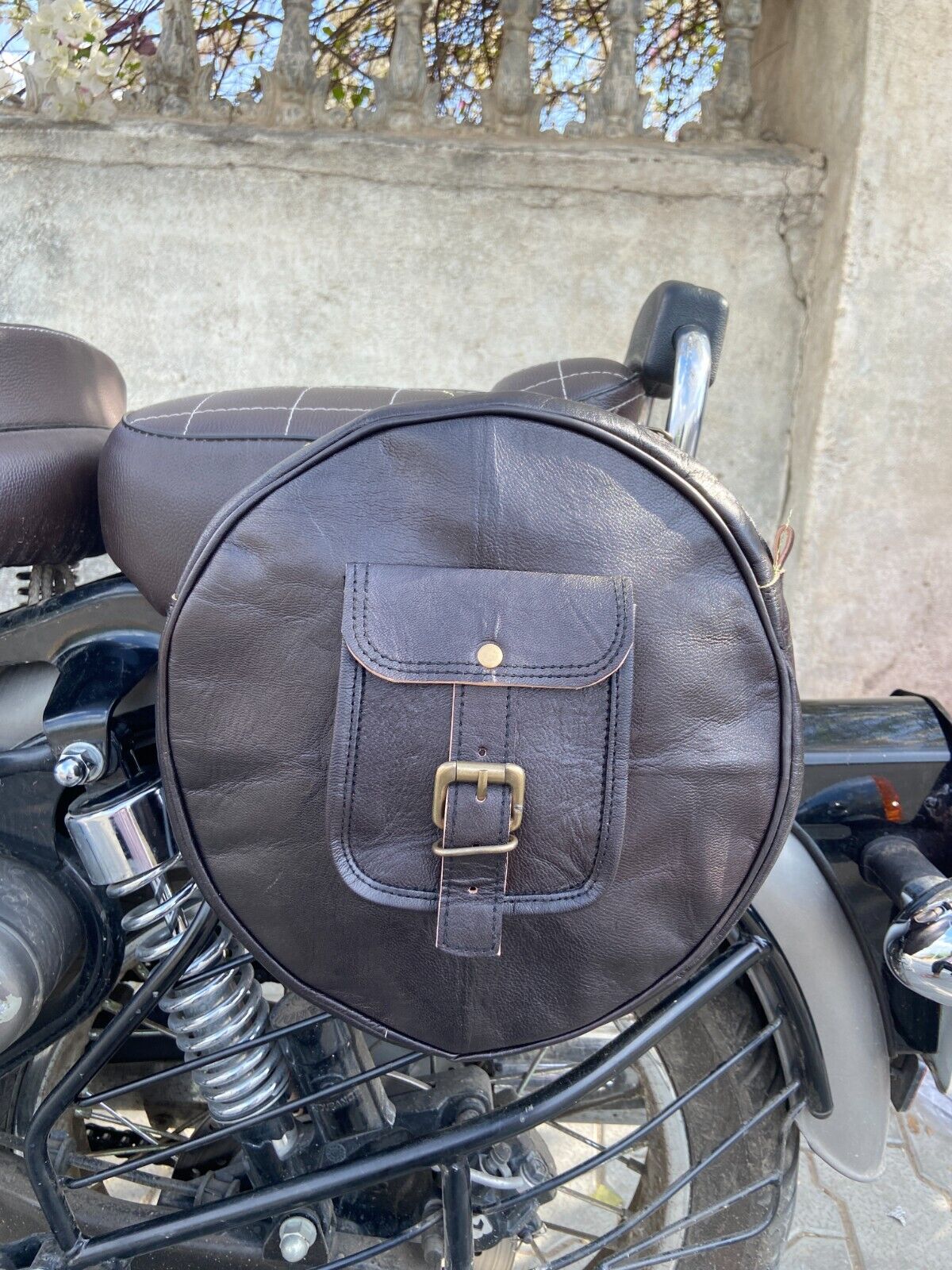 Black Leather Motorcycle Combo Saddlebag Panniers