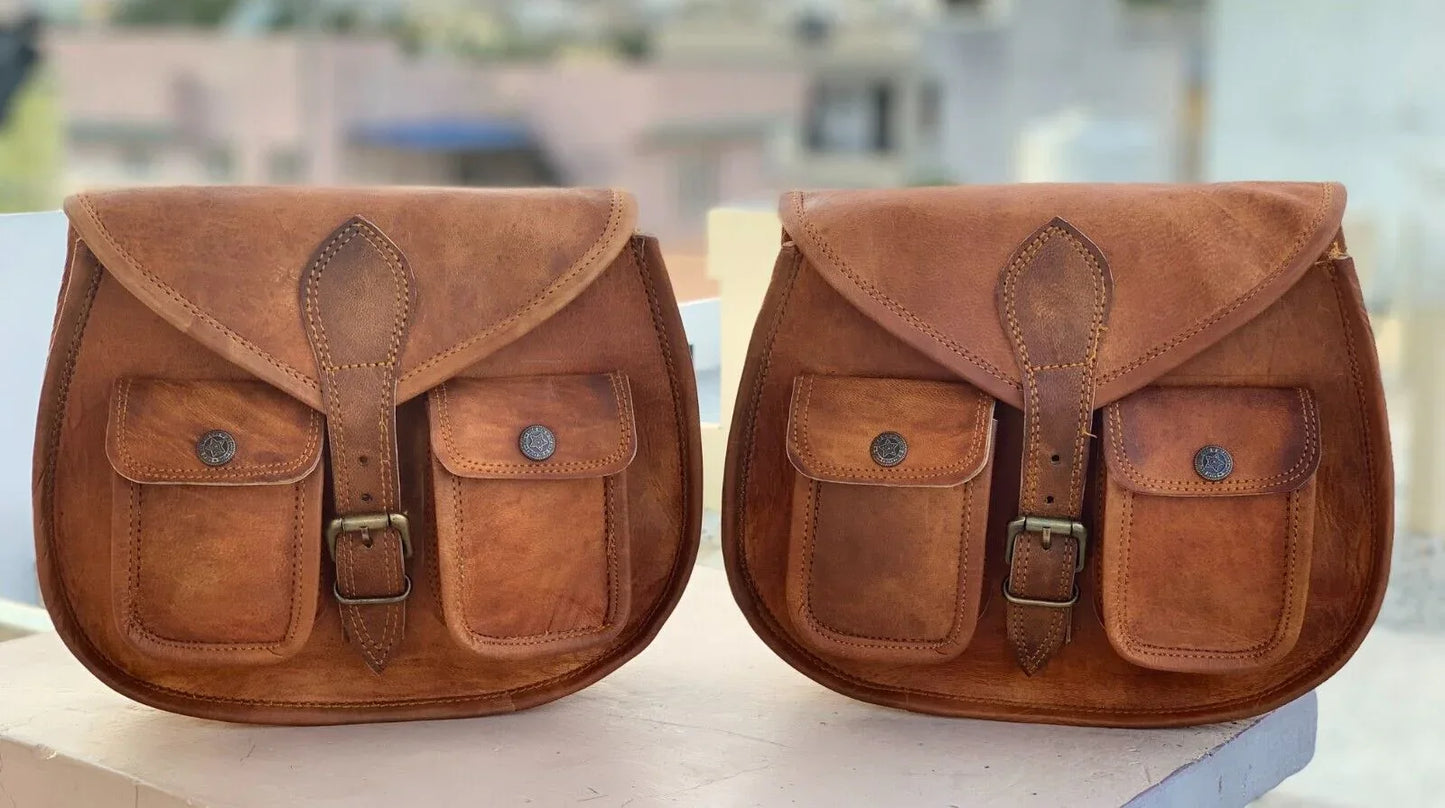 Leather Motorcycle Pouch Panniers