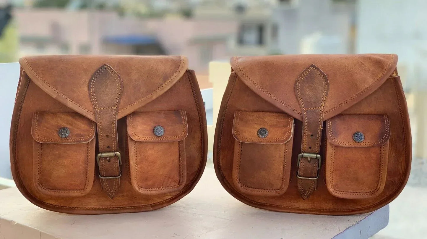 Leather Motorcycle Pouch Panniers