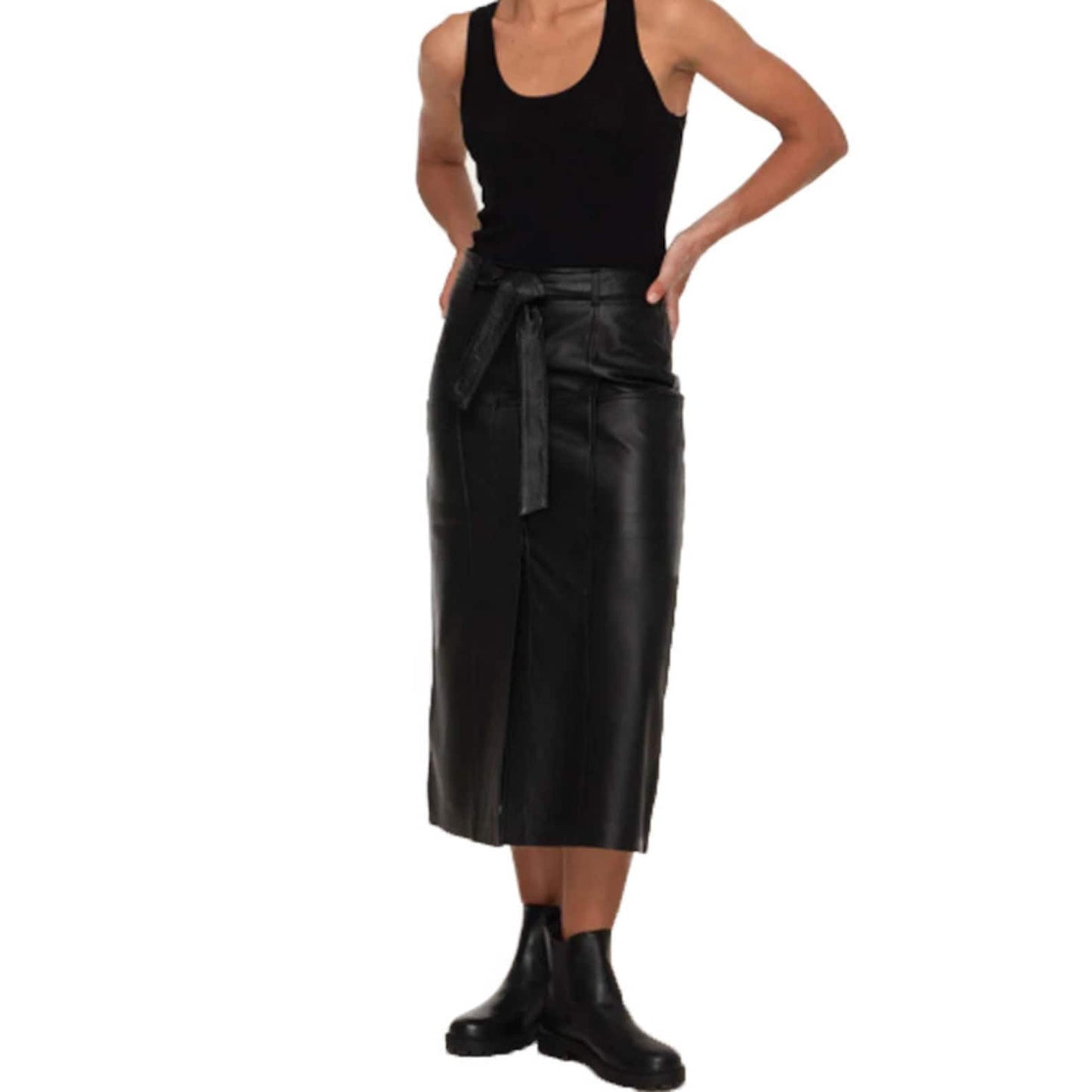 Women Genuine Maxi Leather Skirt