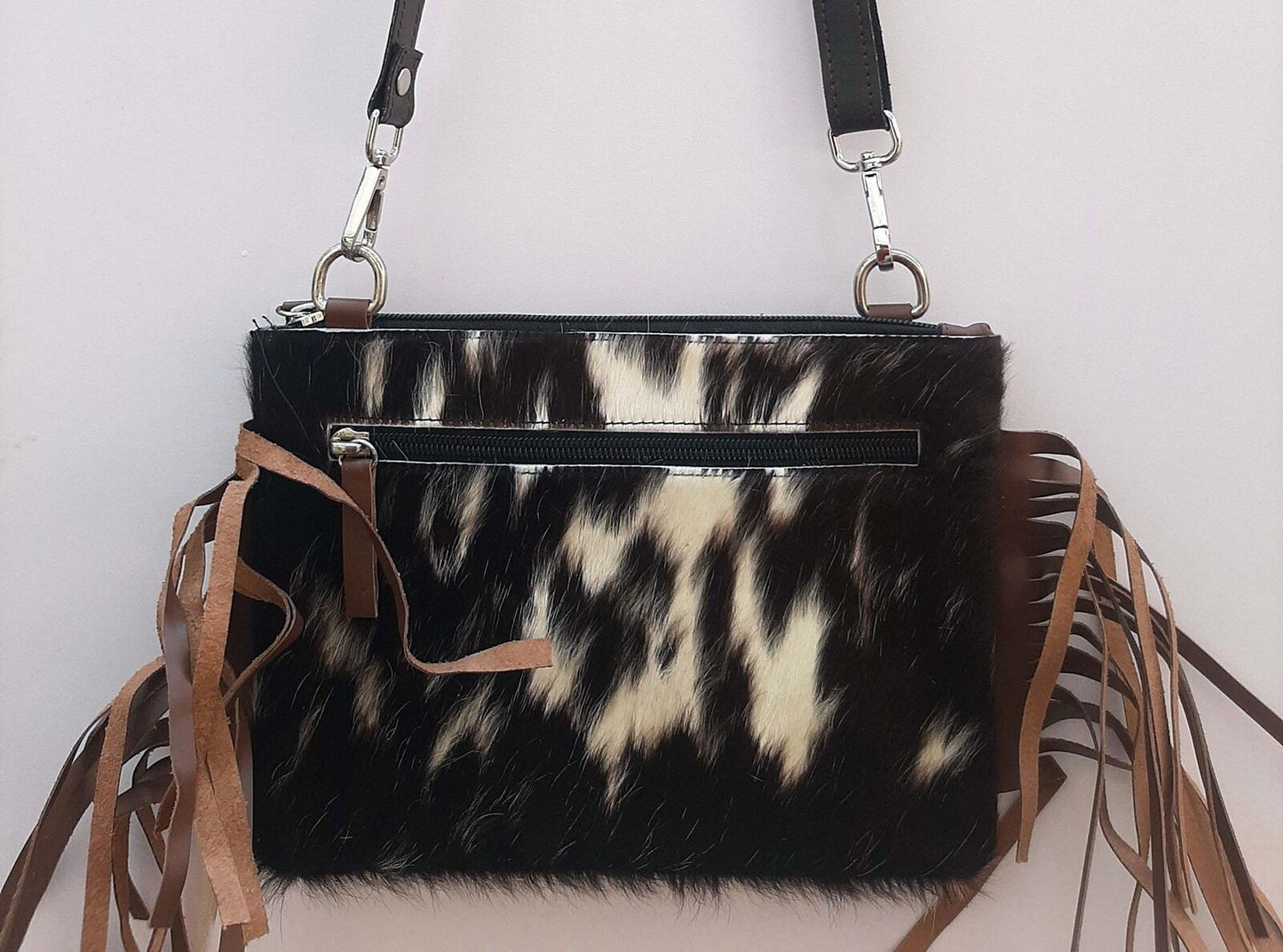 Black White Cowhide Crossbody Bag