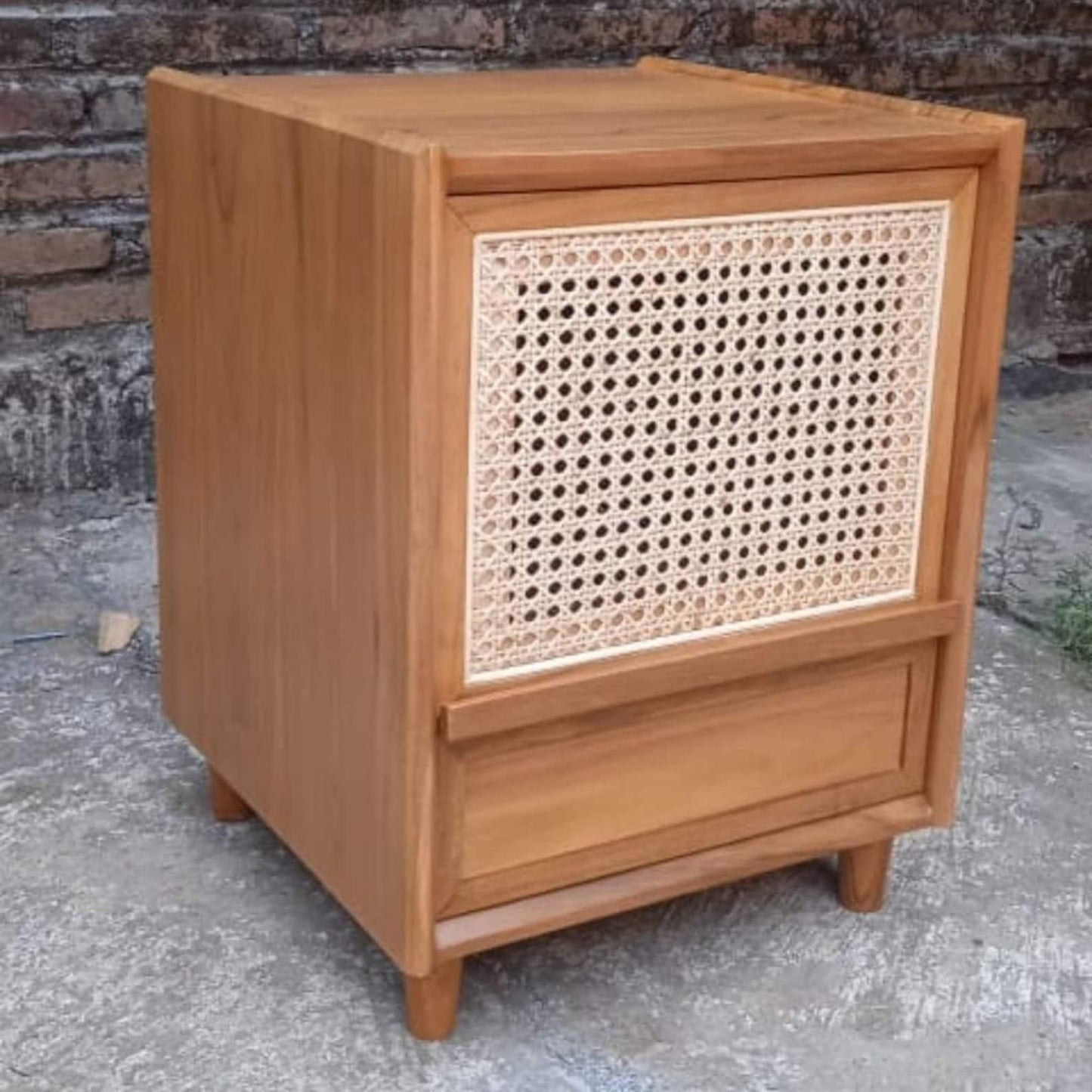 Genuine Teak Wood And Rattan Drawer