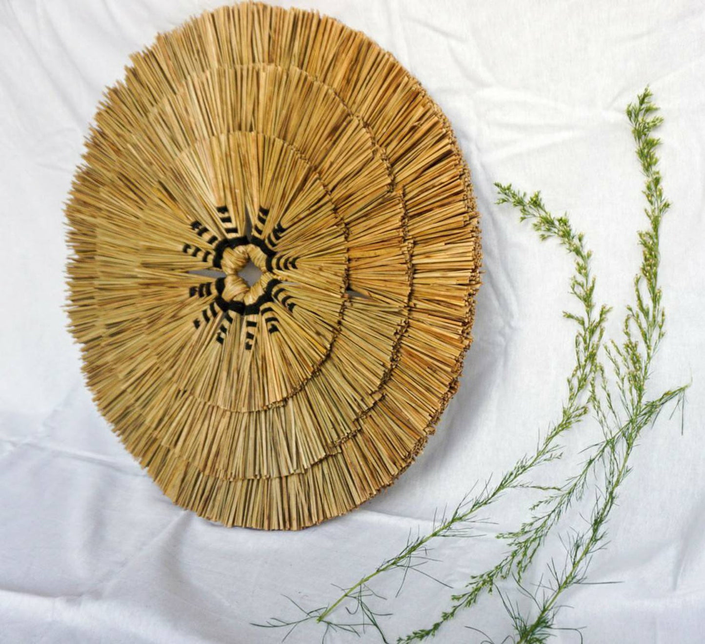 Black macrame seagrass round wall decor