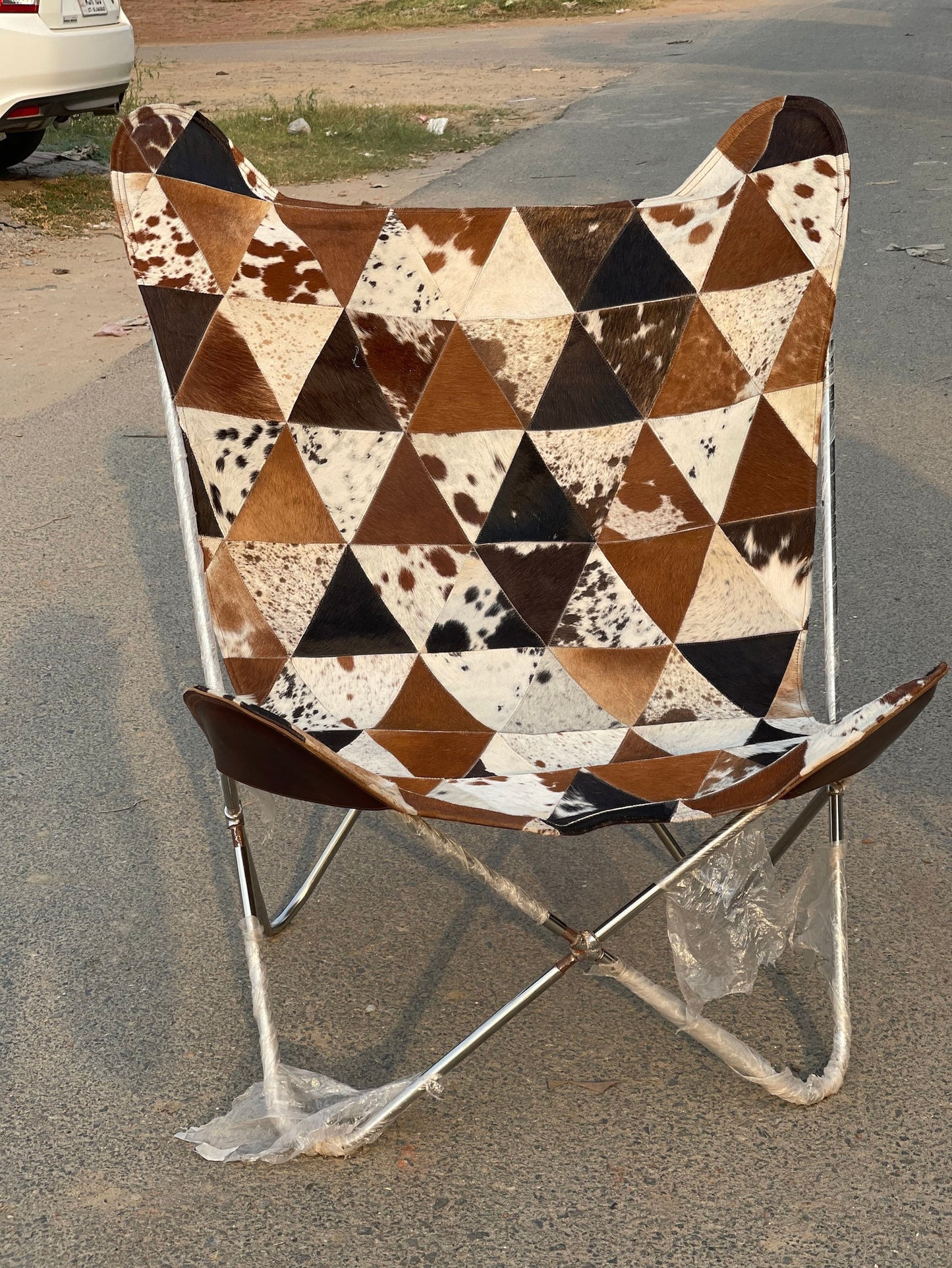 Butterfly Cowhide Chair Natural Real Patchwork