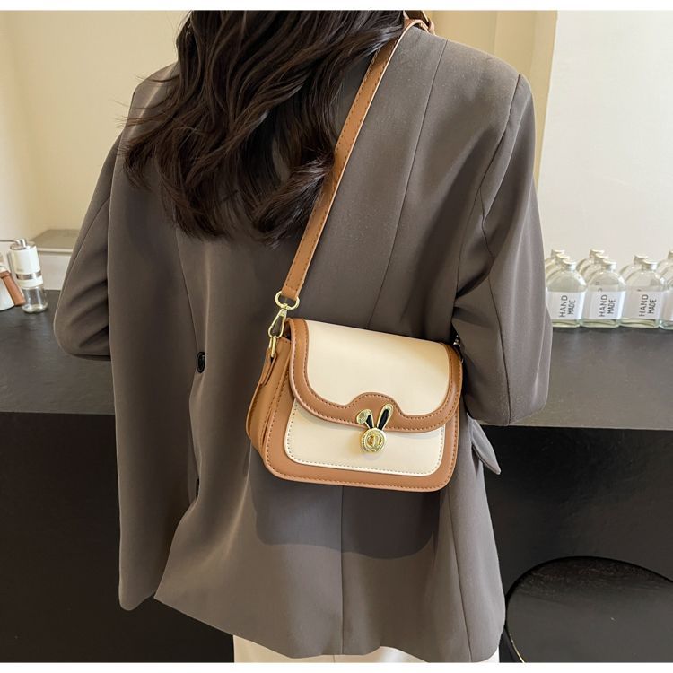 Two-Tone Small Square Shoulder Bag with Gold Twist Lock