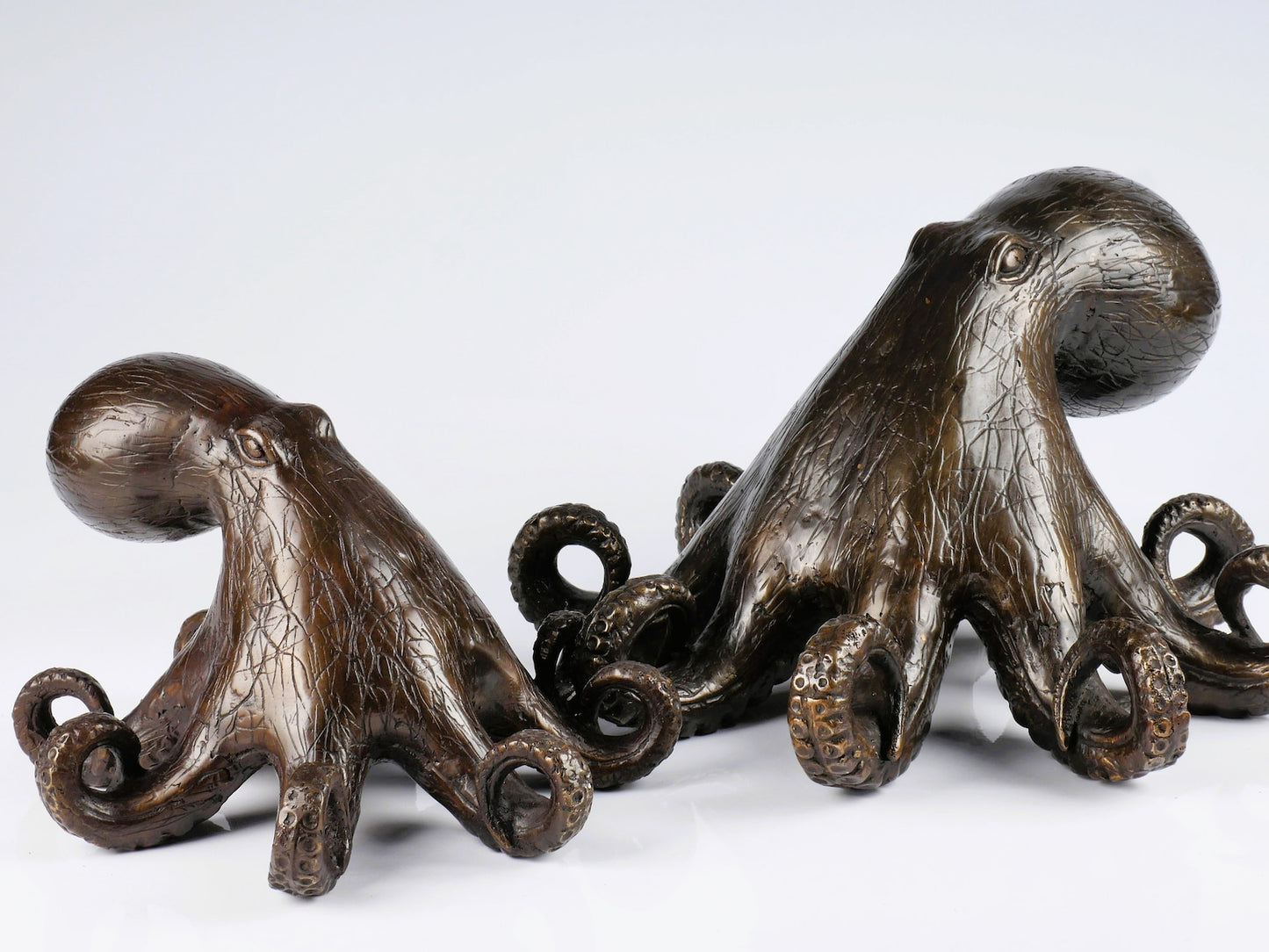 The bronze octopus hand casted brass marine art statue.
