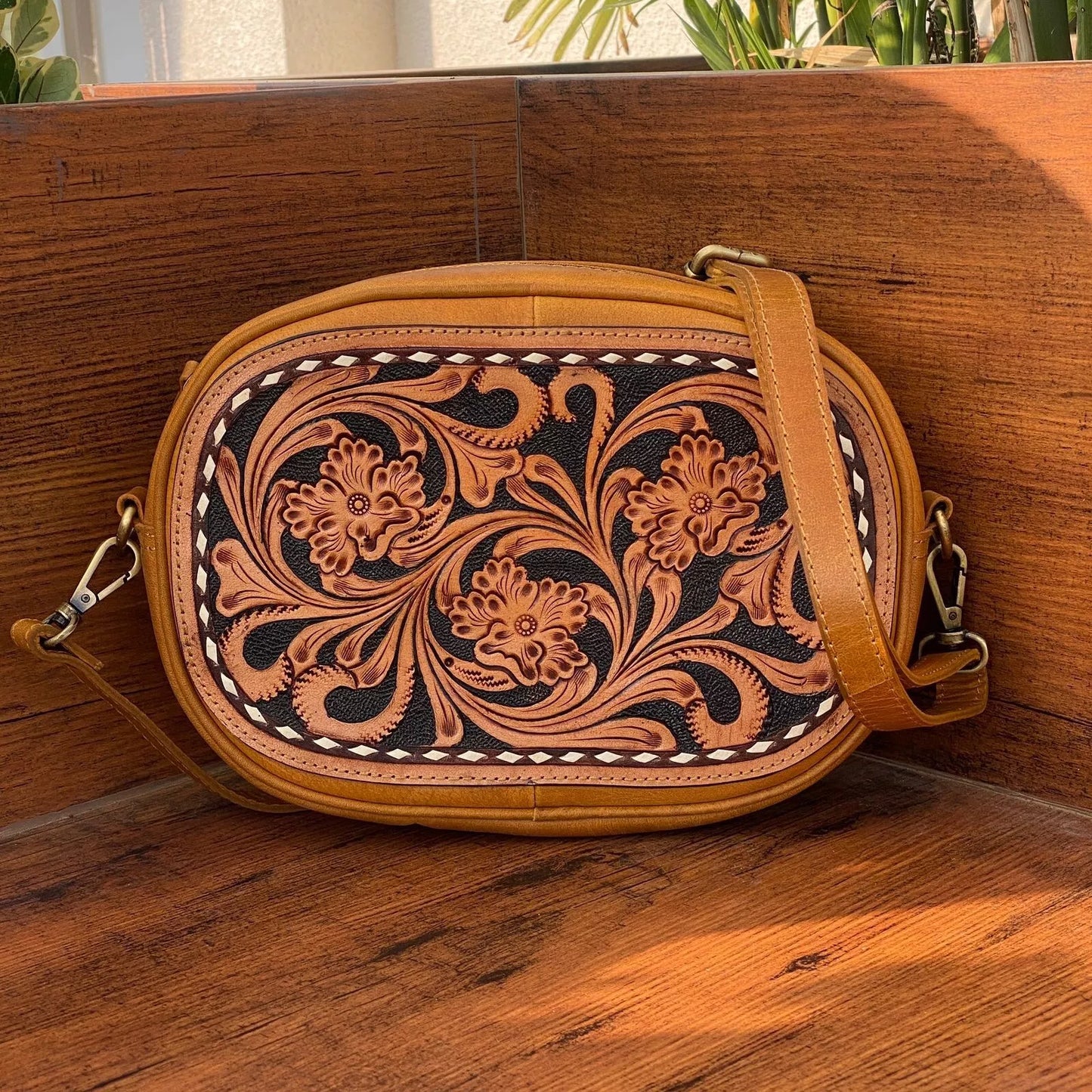 Hand Tooled Leather Western Crossbody Bag