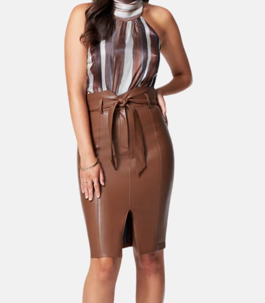Brown Leather Skirt With Belt