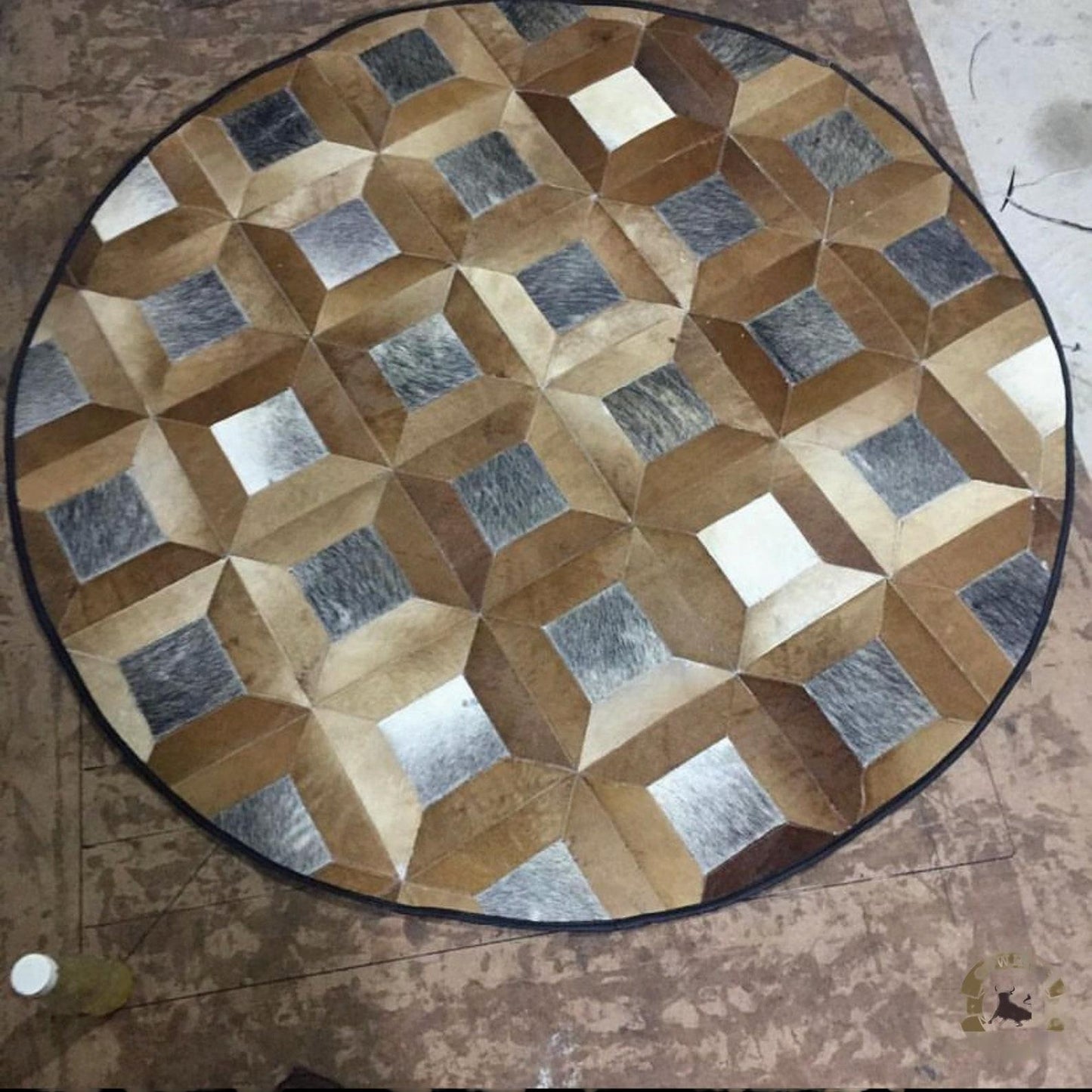 Hair On Cowhide Patchwork Round Rug