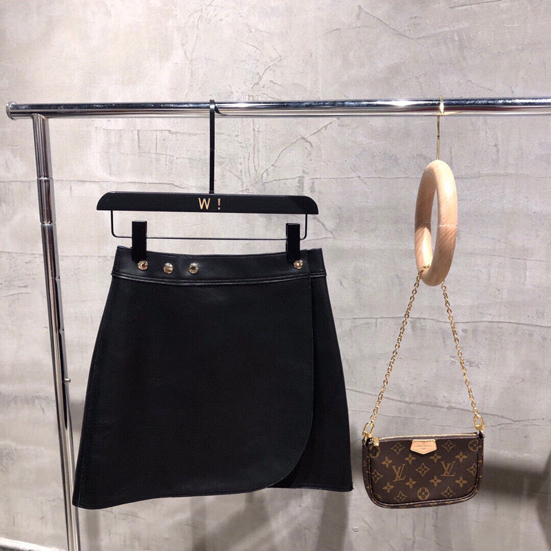 Women High Waisted Leather Mini Skirt Wrap with Gold Buttons
