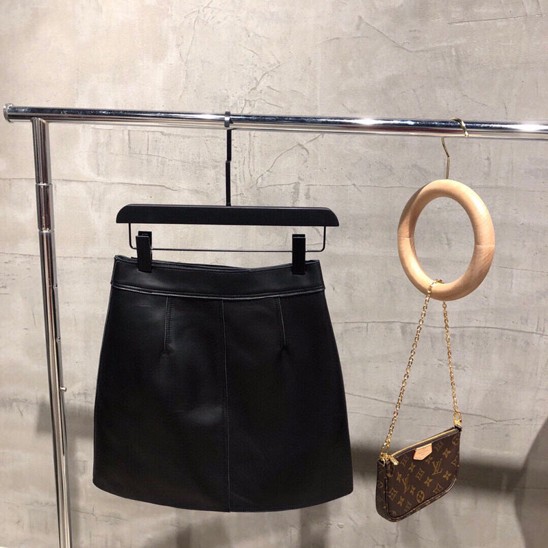Women High Waisted Leather Mini Skirt Wrap with Gold Buttons