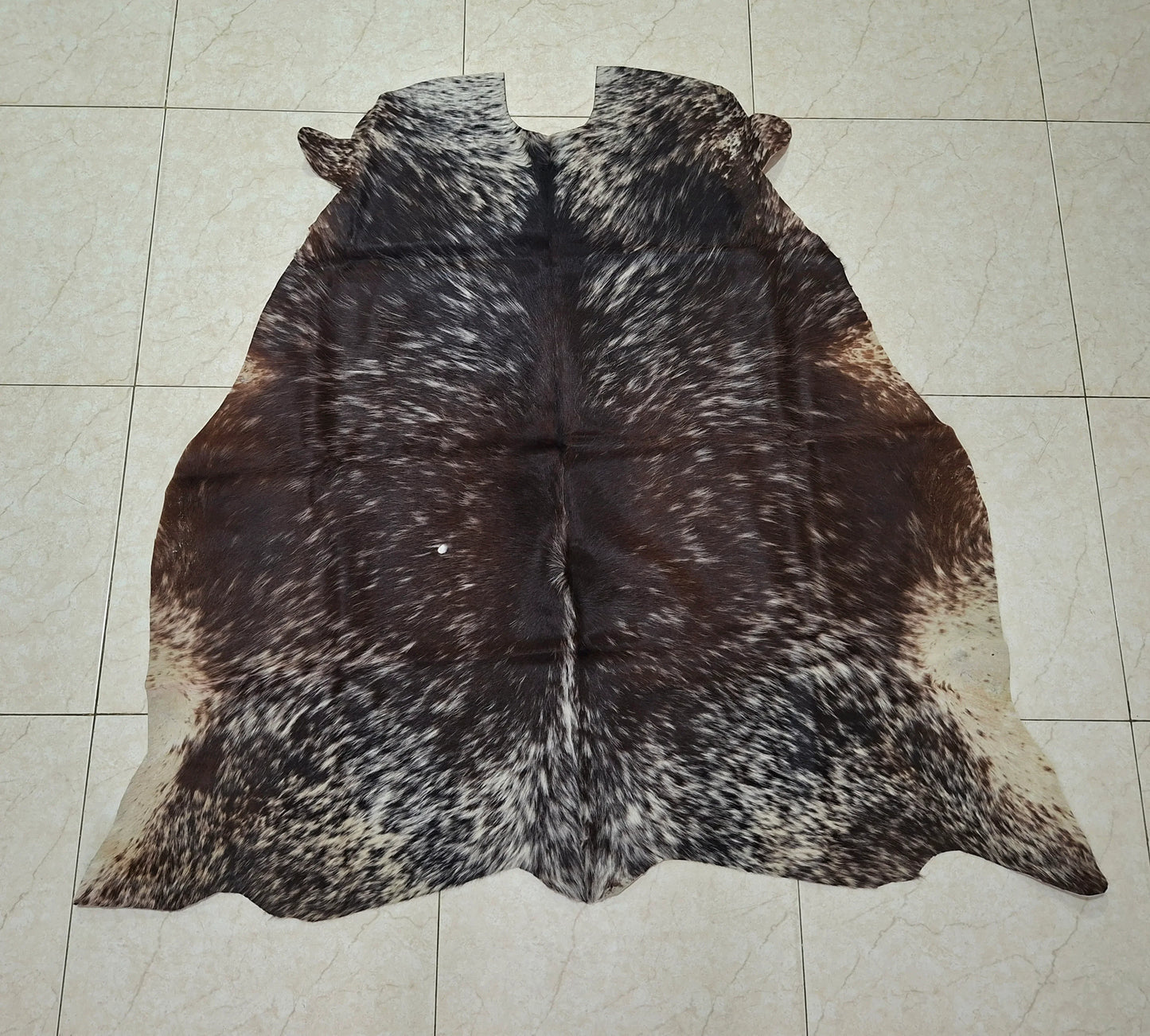 extra small cowhide rug speckled tricolor 3.7ft x 3.9ft