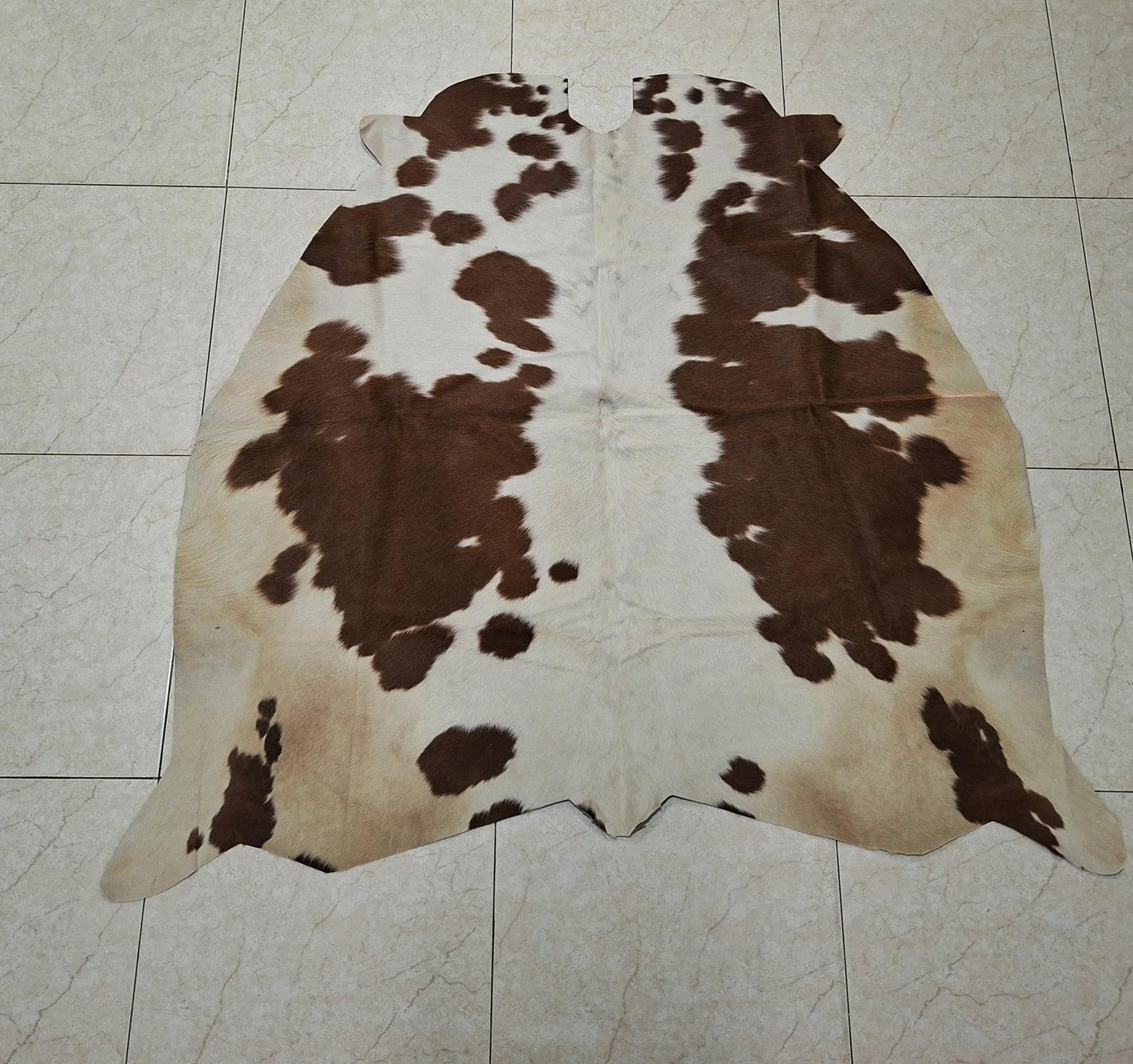 Extra Small Brown White Cowhide Rug 3.8ft x 4ft